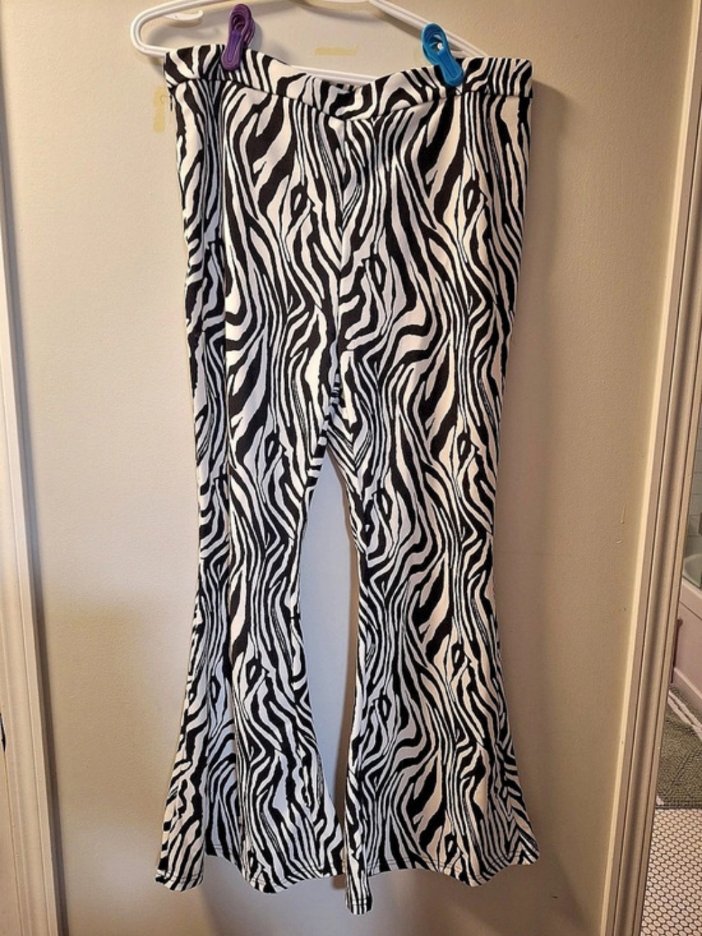 Zebra Print Flare Pants in Black & White